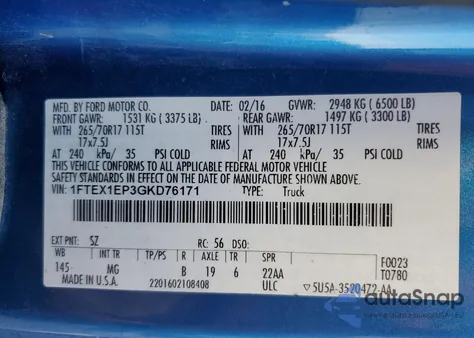 2016 Ford F150 Super Cab z USA, uszkodzony, nr VIN 1FTEX1EP3GKD76171